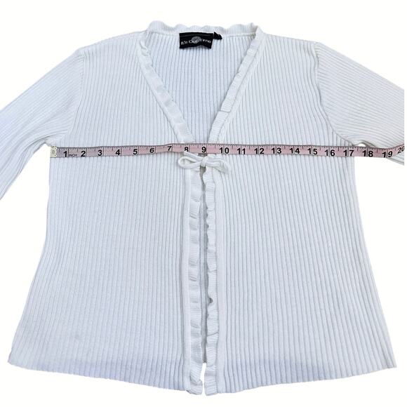 It’s Our Time White Ribbed Tie Front Ruffle Trim Cardigan Top Y2K Fairy Grunge S - Picture 7 of 8
